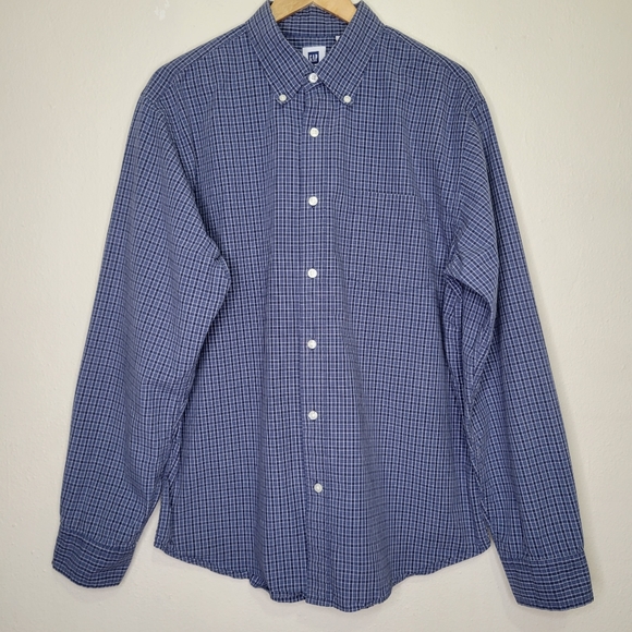 Gap Factory Blue plaid button down shirt, size XL - Picture 2 of 7